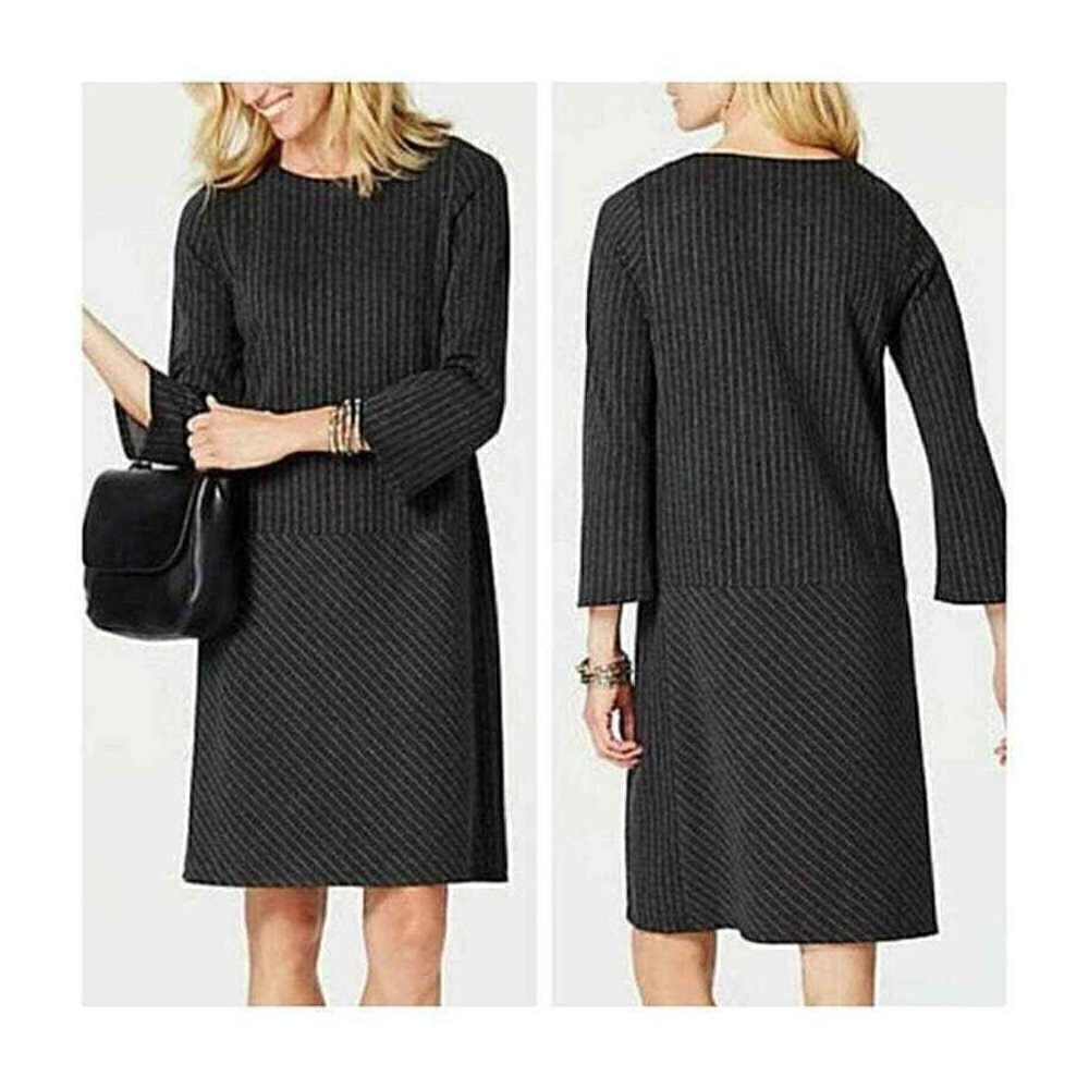 J.Jill Women's Gray Ponte Knit Pinstripe Dress, 2X